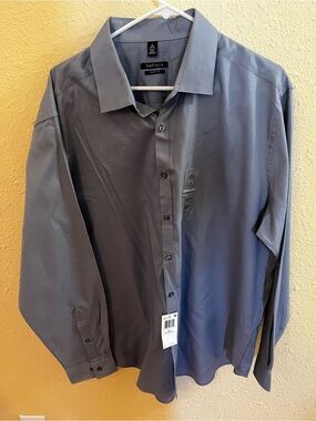 Van Heusen Dress Shirt Mens 18  2X Collar Slim Fit Stretch Men Gray New